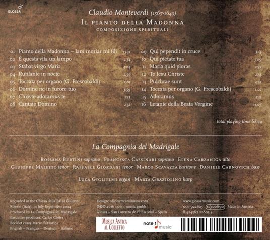 Il Pianto Della Madonna - CD Audio di Claudio Monteverdi - 2