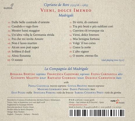 Vieni, Dolce Imeneo - CD Audio di C. De Rore - 2