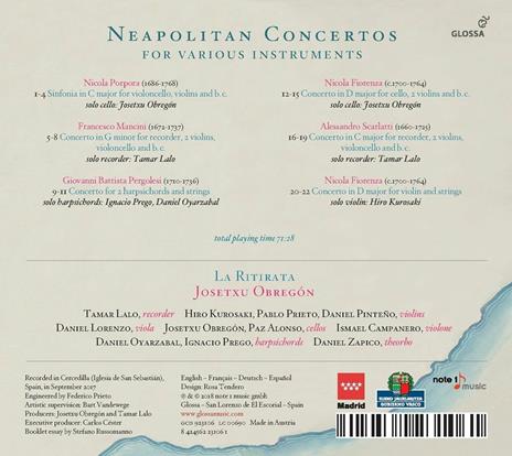 Concerti napoletani per vari strumenti - CD Audio di Giovanni Battista Pergolesi,Alessandro Scarlatti,Nicola Porpora,Nicola Fiorenza,La Ritirata - 2