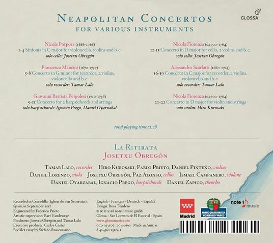 Concerti napoletani per vari strumenti - CD Audio di Giovanni Battista Pergolesi,Alessandro Scarlatti,Nicola Porpora,Nicola Fiorenza,La Ritirata - 2
