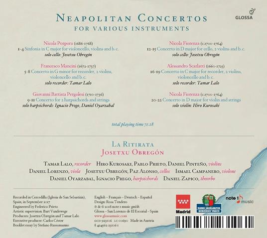 Concerti napoletani per vari strumenti - CD Audio di Giovanni Battista Pergolesi,Alessandro Scarlatti,Nicola Antonio Porpora,Nicola Fiorenza,La Ritirata - 2