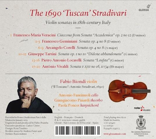 1690 'Tuscan' Stradivari - Violin Sonatas In 18th Century - CD Audio di Fabio Biondi - 2