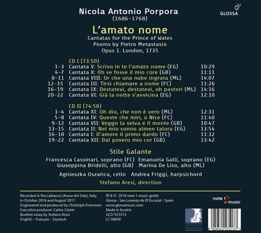 L'amato nome - CD Audio di Nicola Antonio Porpora - 2