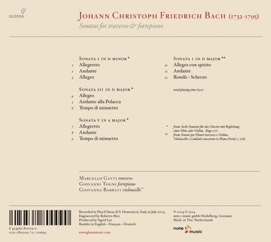 Sonate per flauto traverso - CD Audio di Johann Christoph Friedrich Bach - 2