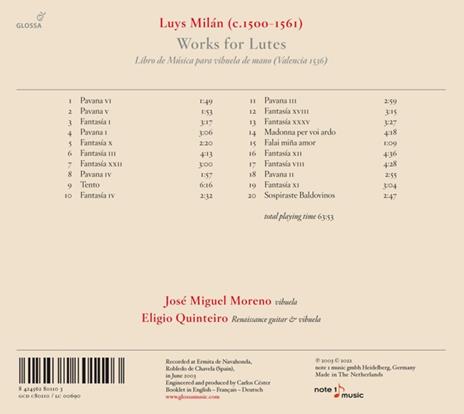 Lluys Milan. Works For Lute - CD Audio di Jose Miguel Moreno - 2