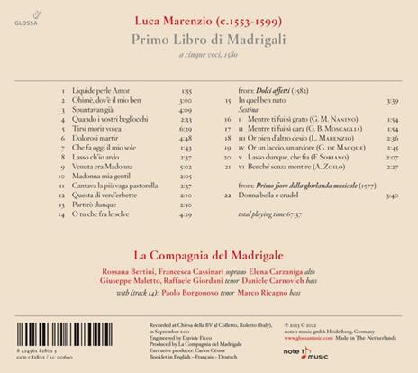 Primo Libro di Madrigali - CD Audio di Luca Marenzio,Compagnia del Madrigale - 2