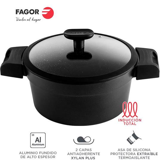 FAGOR Alutherm Casseruola Induzione 24 cm Alluminio Fuso Antiaderente senza PFOA, Vetroceramica Nero - 2