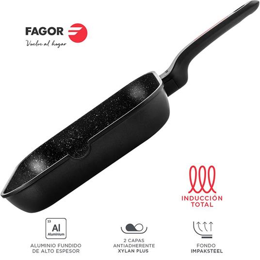 FAGOR Alutherm Bistecchiera Induzione 28 cm, Alluminio, Antiaderente senza PFOA, Vetroceramica  Nero - 2