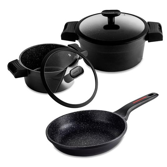 FAGOR Alutherm Set di Pentole Induzione 5 - Piece Alluminio Antiaderente 2 Casseruoli 1 Padella  Nero