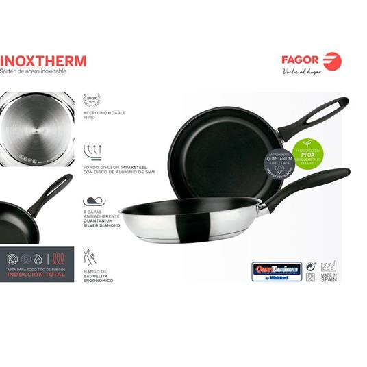 FAGOR Inoxtherm Set di 3 Padelle Induzione 20-24-28 cm Acciaio Inox., Antiaderente senza PFOA  Argento - 2