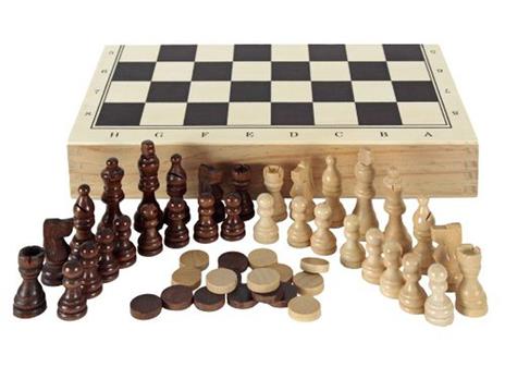 Aquamarine Games Scacchi, Dama Backgammon, con confezione portatile in legno