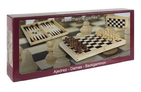 Aquamarine Games Scacchi, Dama Backgammon, con confezione portatile in legno - 2