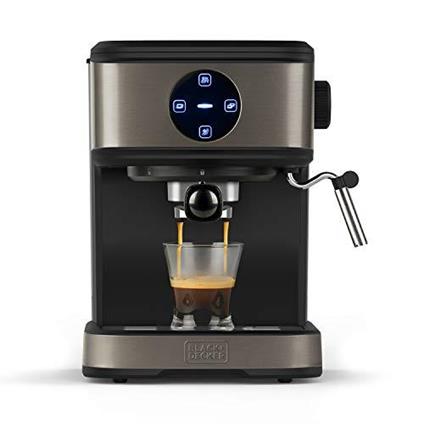 BLACK + DECKER BXCO850E - Macchina da caffè espresso, 20bar, 1 o 2 caffè, funzione vapore, stop automatico, quantità programmabile, sistema crema extra, 1,5l, finitura inox antimpronta, 850W