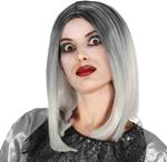 Parrucca bicolore nero bianco halloween donna carnevale horror strega caschetto