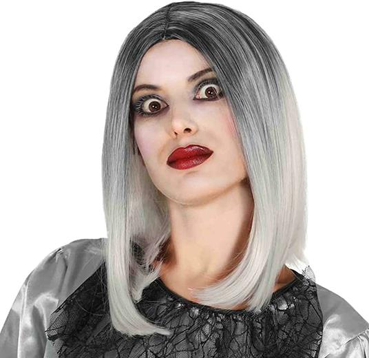 Parrucca bicolore nero bianco halloween donna carnevale horror strega caschetto