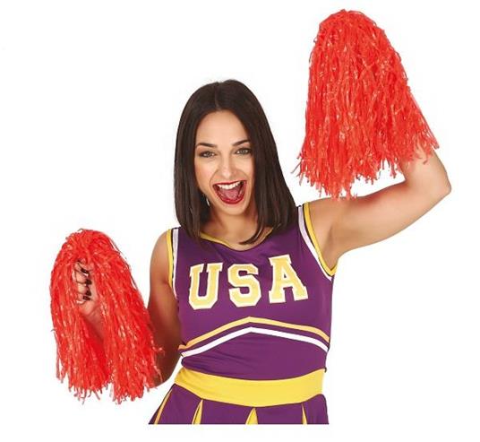 Coppia pon pon in plastica per cheerleaders colore rosso