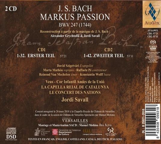 La Passione secondo Marco - SuperAudio CD di Johann Sebastian Bach,Jordi Savall,Le Concert des Nations,Capella Reial de Catalunya - 2