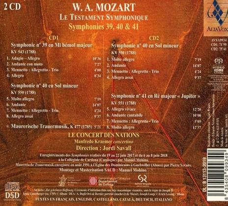 Le testament symphonique. Sinfonie n.39, n.40, n.41 - SuperAudio CD di Wolfgang Amadeus Mozart,Jordi Savall - 2