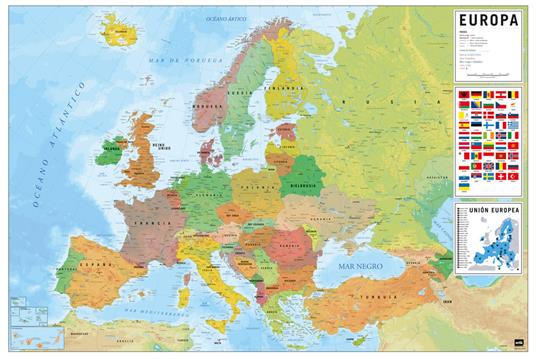 Grupo Erik: Pack Cartina Italia Fisico Politica + Mappamondo, 61 x 91,5 cm,  Poster Cartina Geografica Italia + Cartina Geografica Mondo da Parete