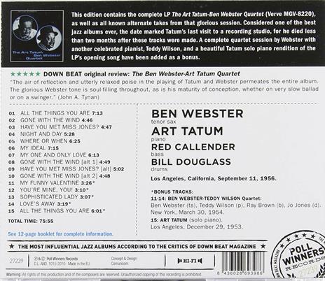 The Art Tatum - Ben Webster Quartet - CD Audio di Ben Webster,Art Tatum - 2