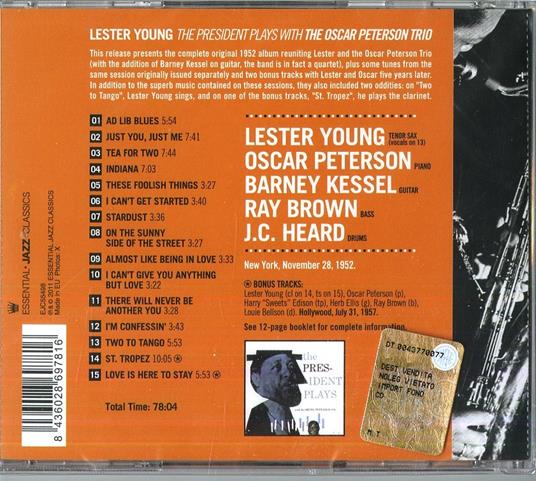 The President Plays with the Oscar Peterson Trio - CD Audio di Oscar Peterson,Lester Young - 2