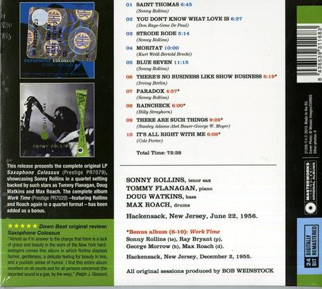 Saxophone Colossus - Work Time - CD Audio di Sonny Rollins - 2
