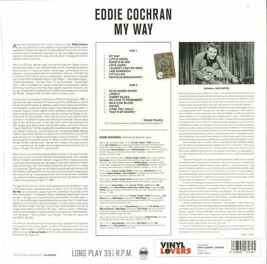 My Way (180 gr. + Bonus Track Limited Edition) - Vinile LP di Eddie Cochran - 2