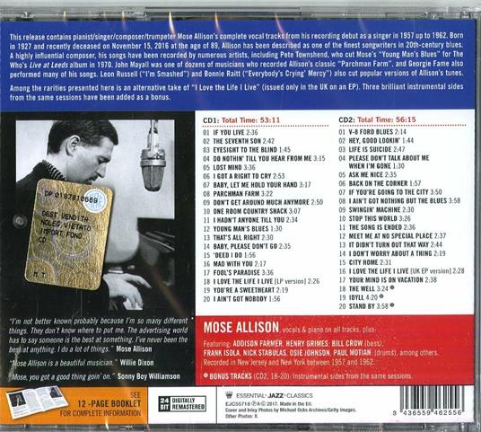 Complete 1957-1962 Vocal Sides (+ Bonus Tracks) - CD Audio di Mose Allison - 2