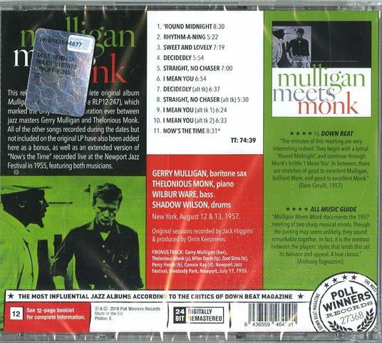 Mulligan Meets Monk - CD Audio di Thelonious Monk,Gerry Mulligan - 2