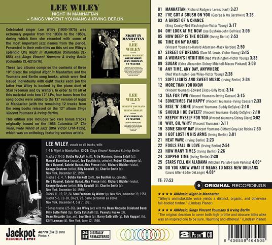 Night in Manhattan - Sings Vincent Youmans & Irving Berlin - CD Audio di Lee Wiley - 2