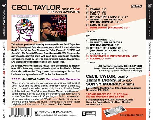 Complete live at Café Montmartre - CD Audio di Cecil Taylor - 2