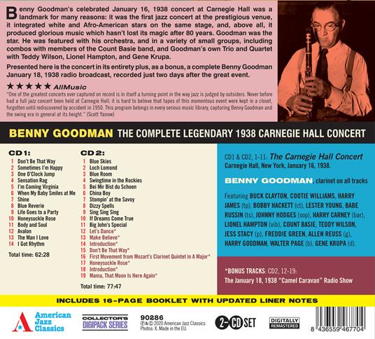 The Complete Legendary 1938 Carniegie Hall - CD Audio di Benny Goodman - 2