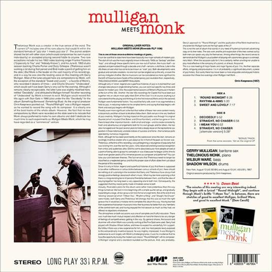 Gerry Mulligan Meets Monk - Vinile LP di Thelonious Monk,Gerry Mulligan - 2