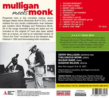 Mulligan Meets Monk - CD Audio di Thelonious Monk,Gerry Mulligan - 2