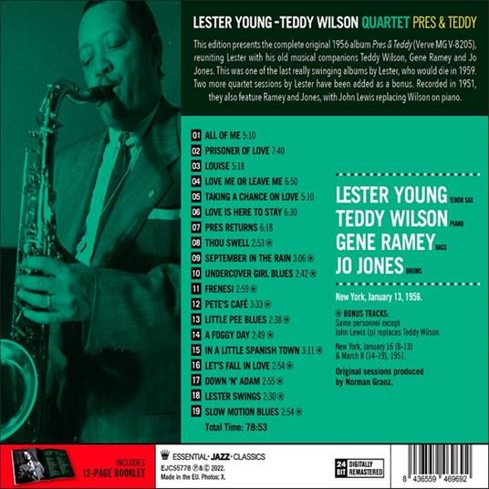 Pres & Teddy (+ 12 Bonus Tracks) - CD Audio di Lester Young - 2
