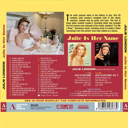 Julie Is Her Name Complete Sessions - CD Audio di Julie London - 2