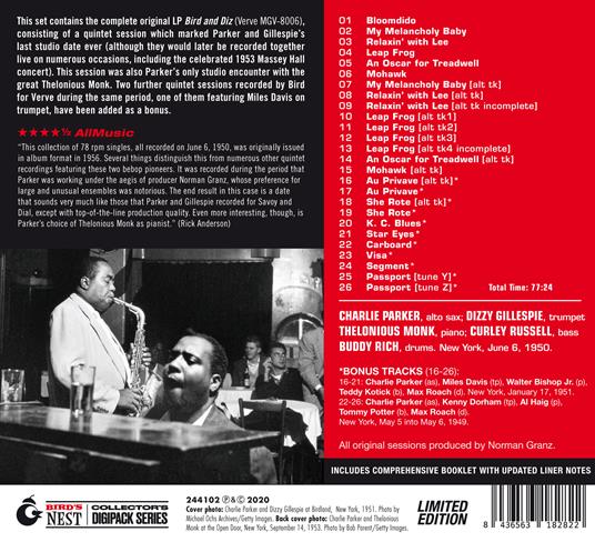 Bird and Diz - CD Audio di Dizzy Gillespie,Charlie Parker - 2