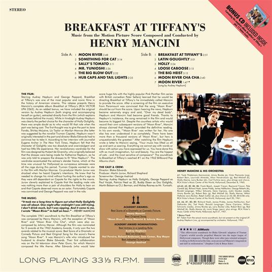 Breakfast At Tiffany's (Colonna Sonora) - Vinile LP + CD Audio di Henry Mancini - 2