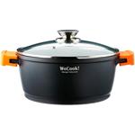 Wecook Ecochef Casseruola Alta 28cm Induzione, Coperchio di Vetro, Antiaderente, Alluminio Fuso Nero