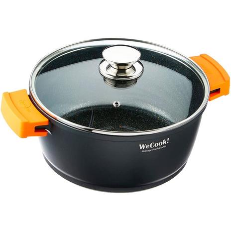 Wecook Ecochef Casseruola Alta 20cm Induzione, Coperchio di Vetro, Antiaderente, Alluminio Fuso Nero - 2