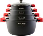 Wecook STONE4 Batteria da Cucina 8 Pezzi in Alluminio Fuso, Induzione, Casseroli Anti-aderente Nero
