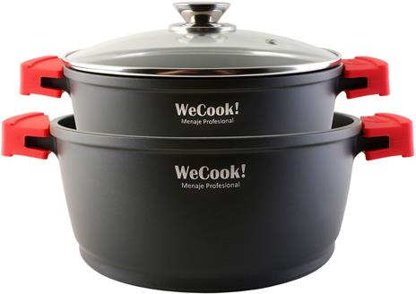 Wecook STONE2A Batteria da Cucina 4 Pezzi in Alluminio Fuso, Induzione, Casseroli Anti-aderente Nero