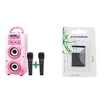 DYNASONIC (3a generazione) - Altoparlante Bluetooth portatile per karaoke con microfoni inclusi | Lettore USB e SD, radio FM, modello 025 (rosa brillante)