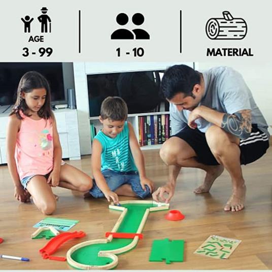 PITCH & PLAKKS  Minigolf Gioco da Tavolo  Per Bambini e Adulti  Da 3 a 99 Anni  Da 1 a 10 Giocatori  Legno  Giochi Educativi e di Abilità  Gioco Creativo  Per Tutta la Famiglia - 3