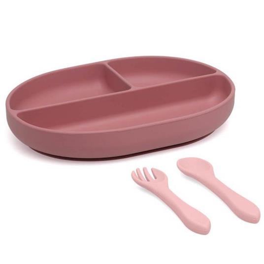 Set In Pappa Posate E Vassoio In Silicone Rosa  04291