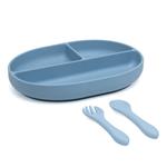 Set In Pappa Posate E Vassoio In Silicone Blu  04292