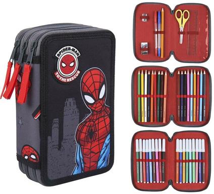 Astuccio per la Scuola con Accessori Spiderman 43 Pezzi Nero (12,5 x 6,5 x 19,5 cm)