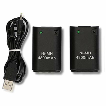 OSAN Xbox 360 Batteria, 2 Pz 4800mAh Batteria Ricaricabile + Cavo USB per Xbox 360 Telecomando Nero