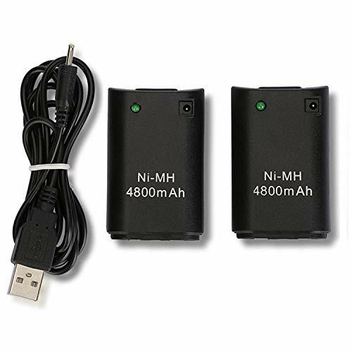 OSAN Xbox 360 Batteria, 2 Pz 4800mAh Batteria Ricaricabile + Cavo USB per Xbox 360 Telecomando Nero