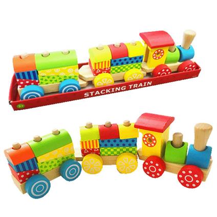 Stacking train, printed blocks - small